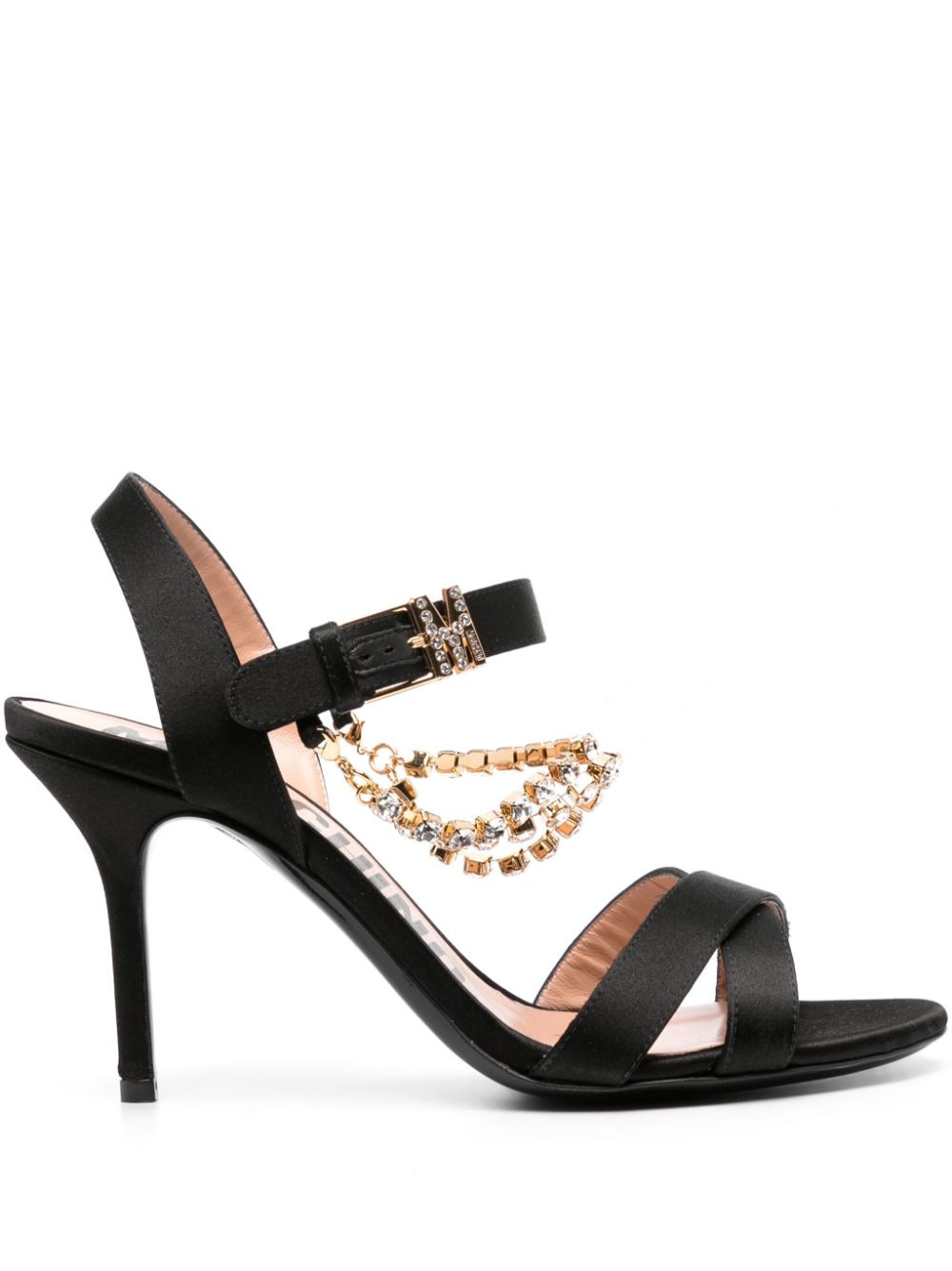 Rhinestone-Embellished High-Heeled Sandals with Crossover Straps