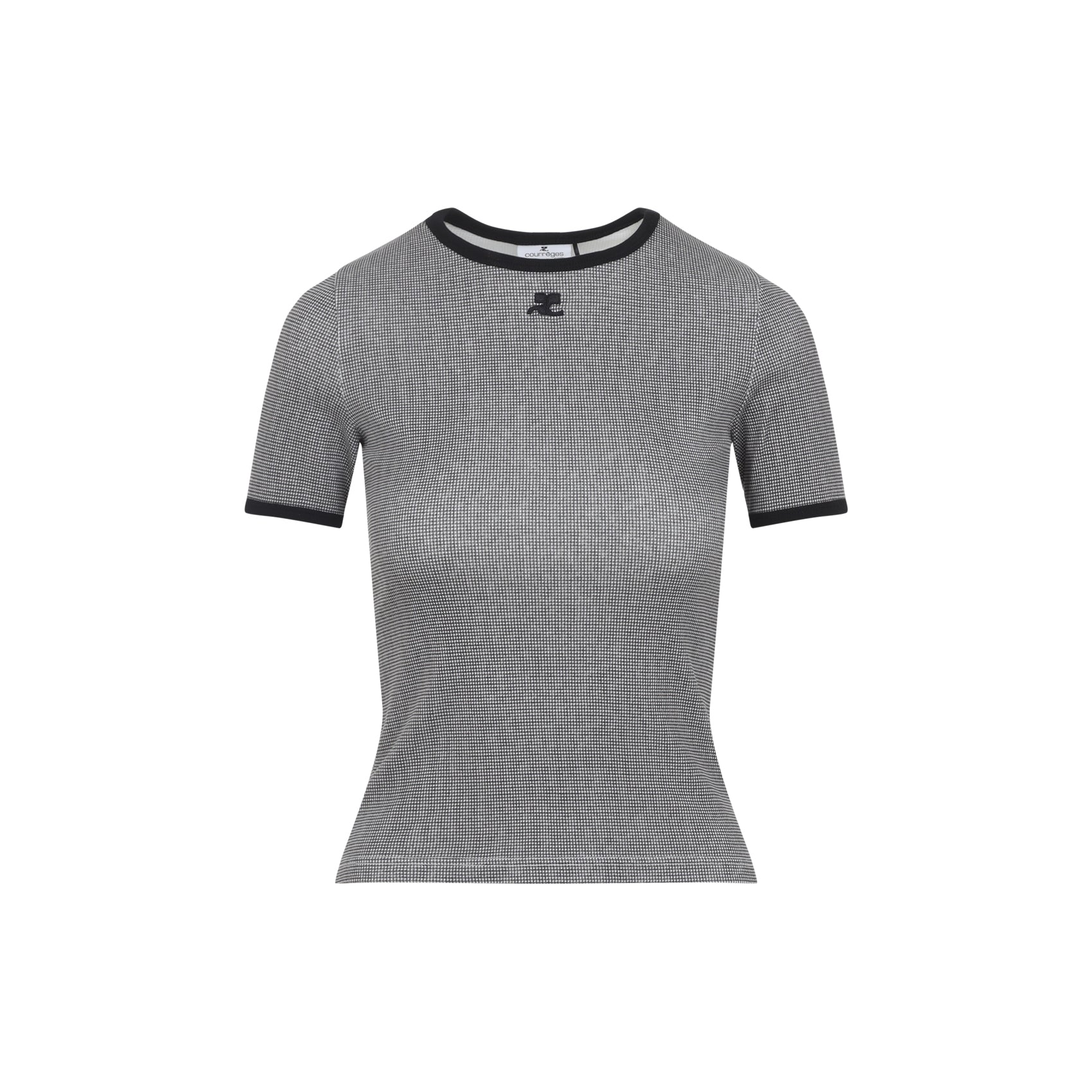 Fitted Micro-Check T-Shirt With Ribbed Trims