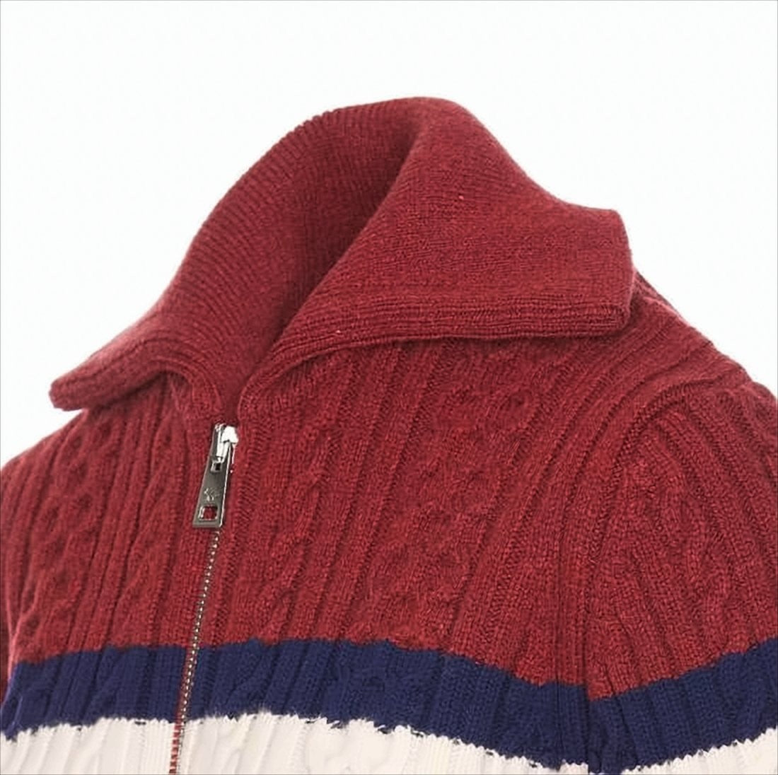 Cable Knit Cardigan With Color-Block Design