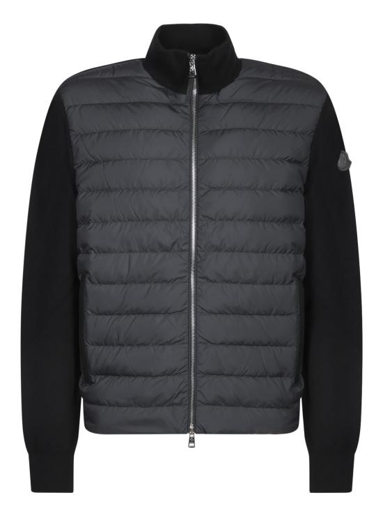 Quilted Black Wool and Cashmere Zip-Up Cardigan