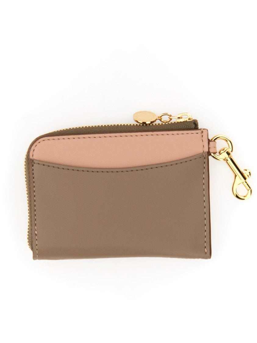 Compact Wallet With Perforated Logo And Zip Closure