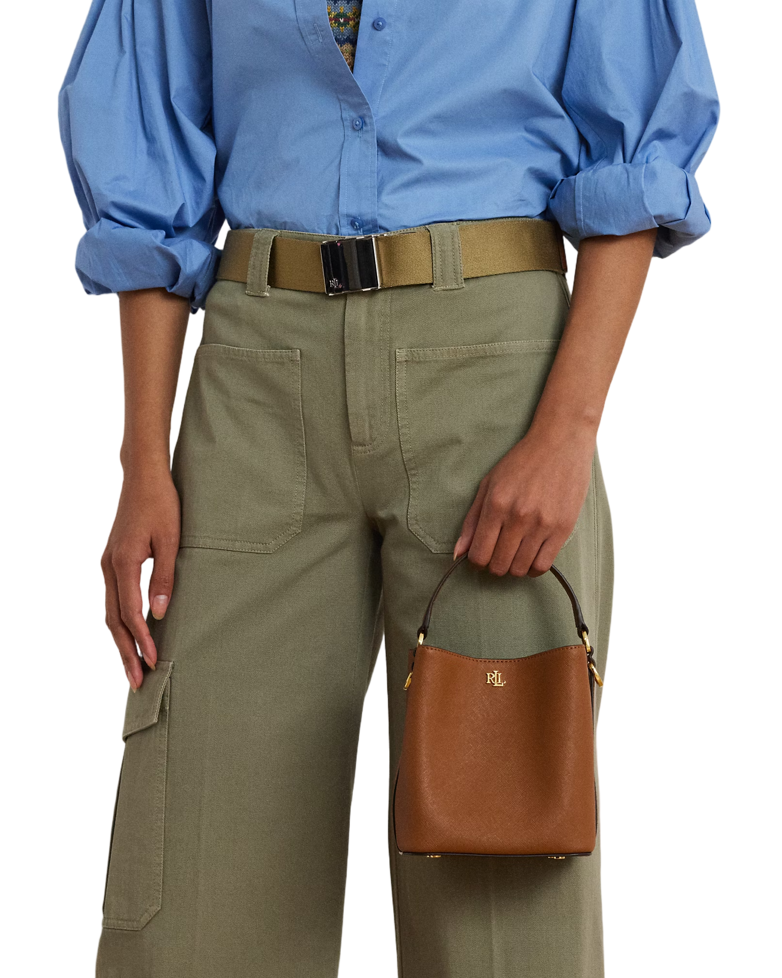 Compact Crosshatch Leather Bucket Bag