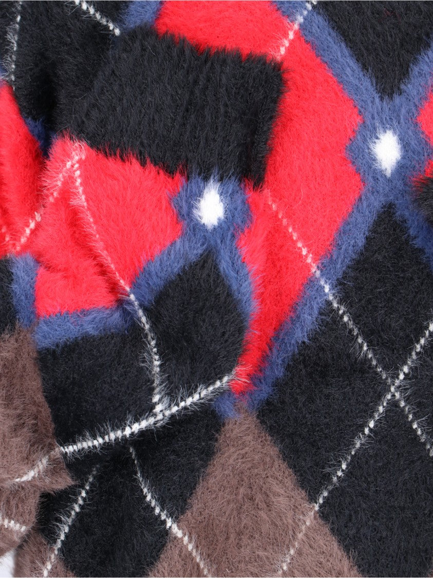 Fluffy Gloves Sweater In Multicolor Nylon Diamond Pattern