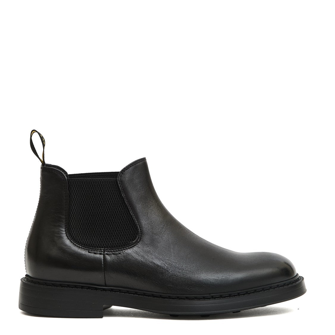Black Leather Ankle Boots With Elastic Side Panels