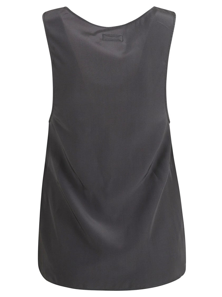 Black Silk Top With Scoop Neckline