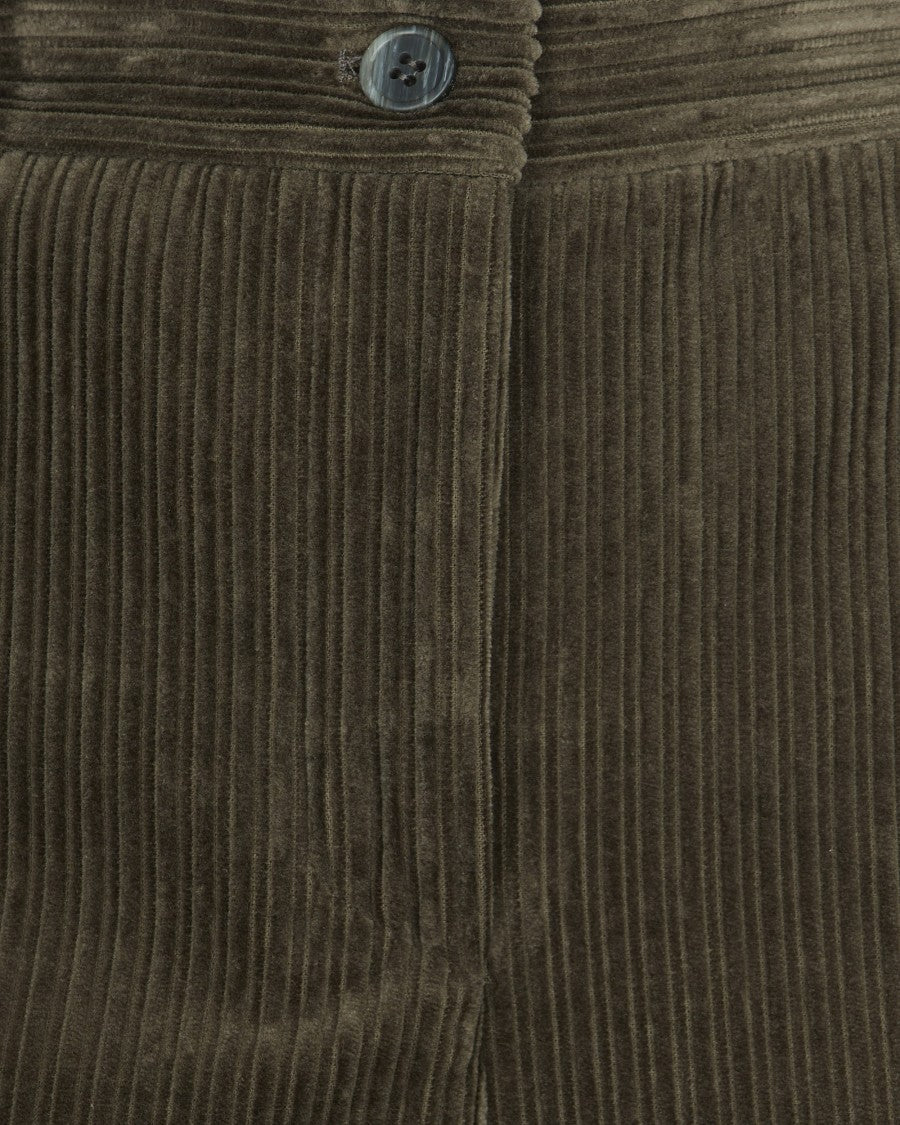 Ribbed Velvet Trousers With Front Pleats