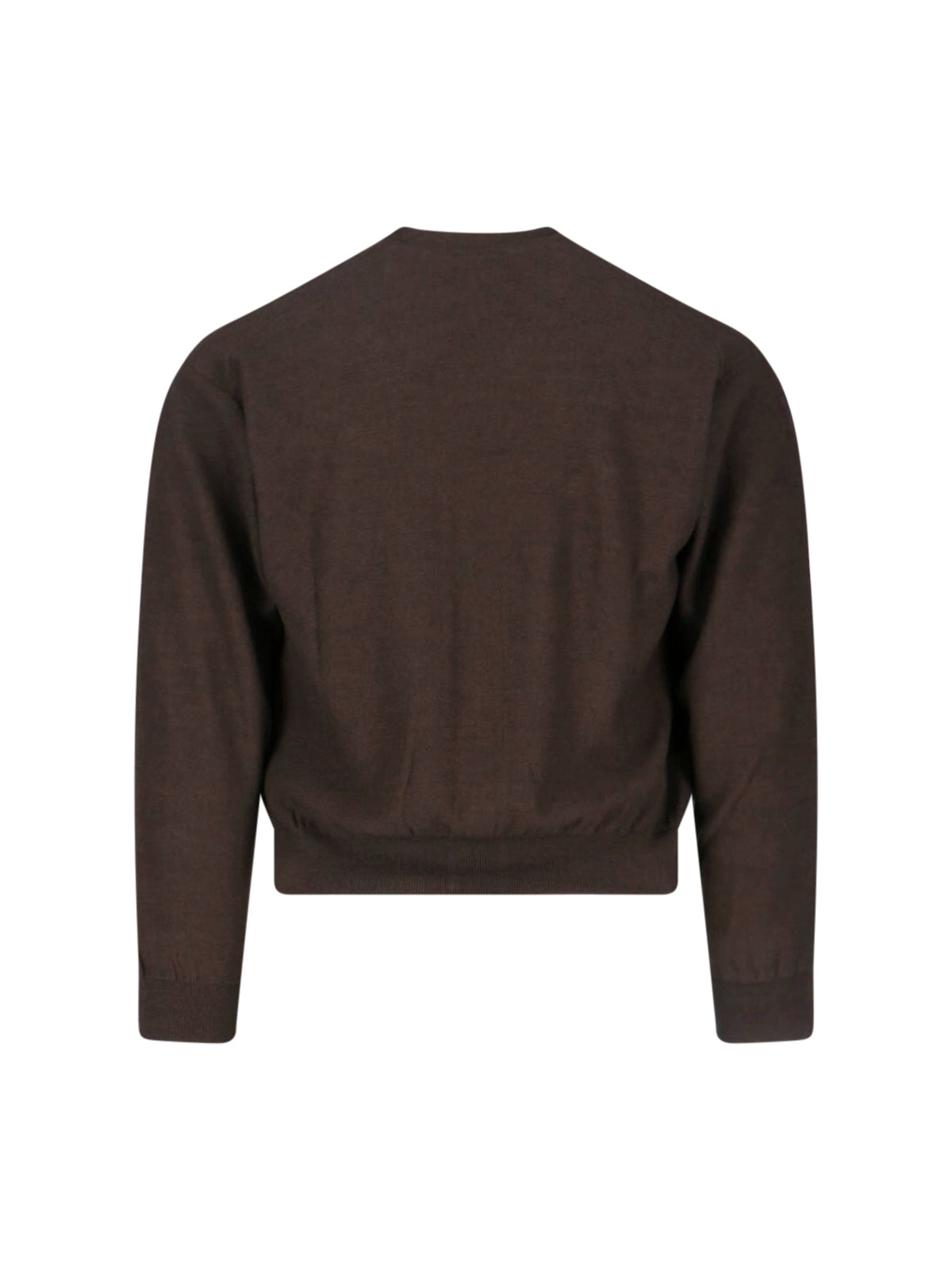 Brown Twisted V-Neck Wool Blend Cardigan