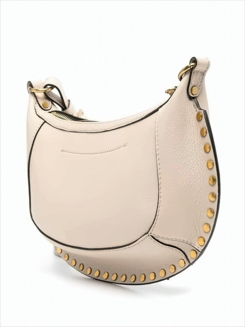 Crescent-Shaped Leather Crossbody Bag with Gold-Tone Studs