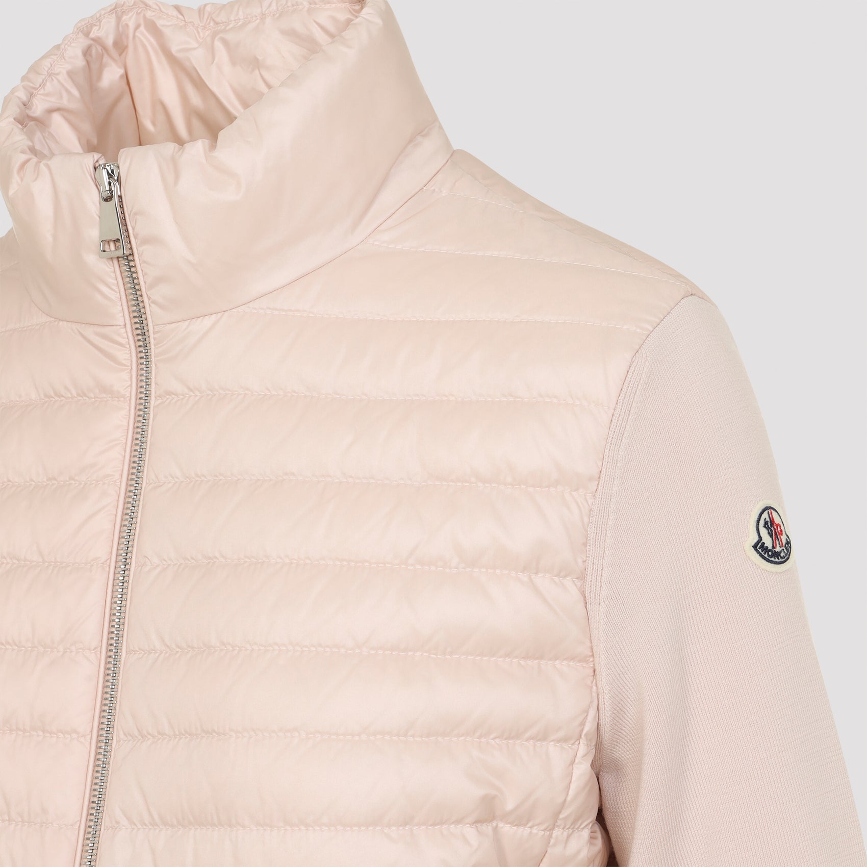 Quilted Casual Jacket With Knit Sleeves And High Collar