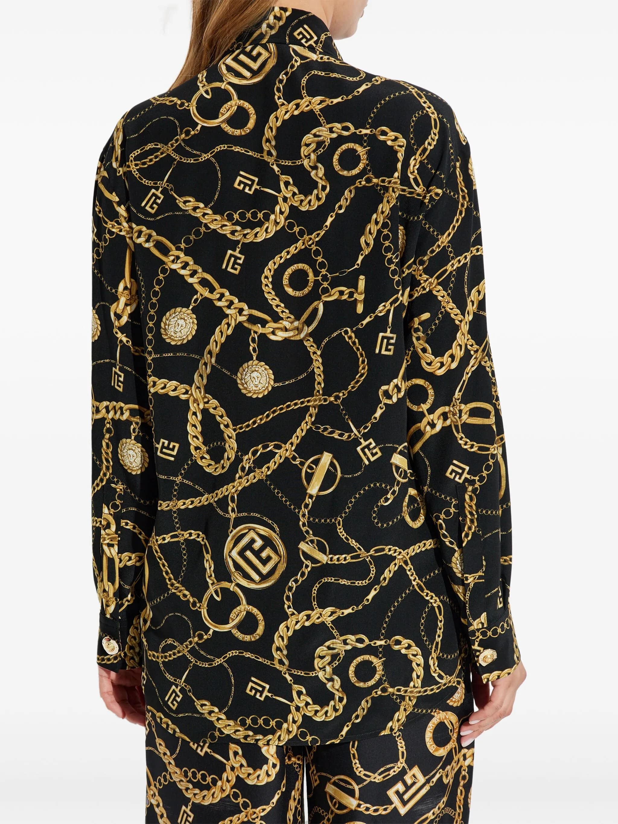 Black Ls Shirt Chain Print Silk Shirt