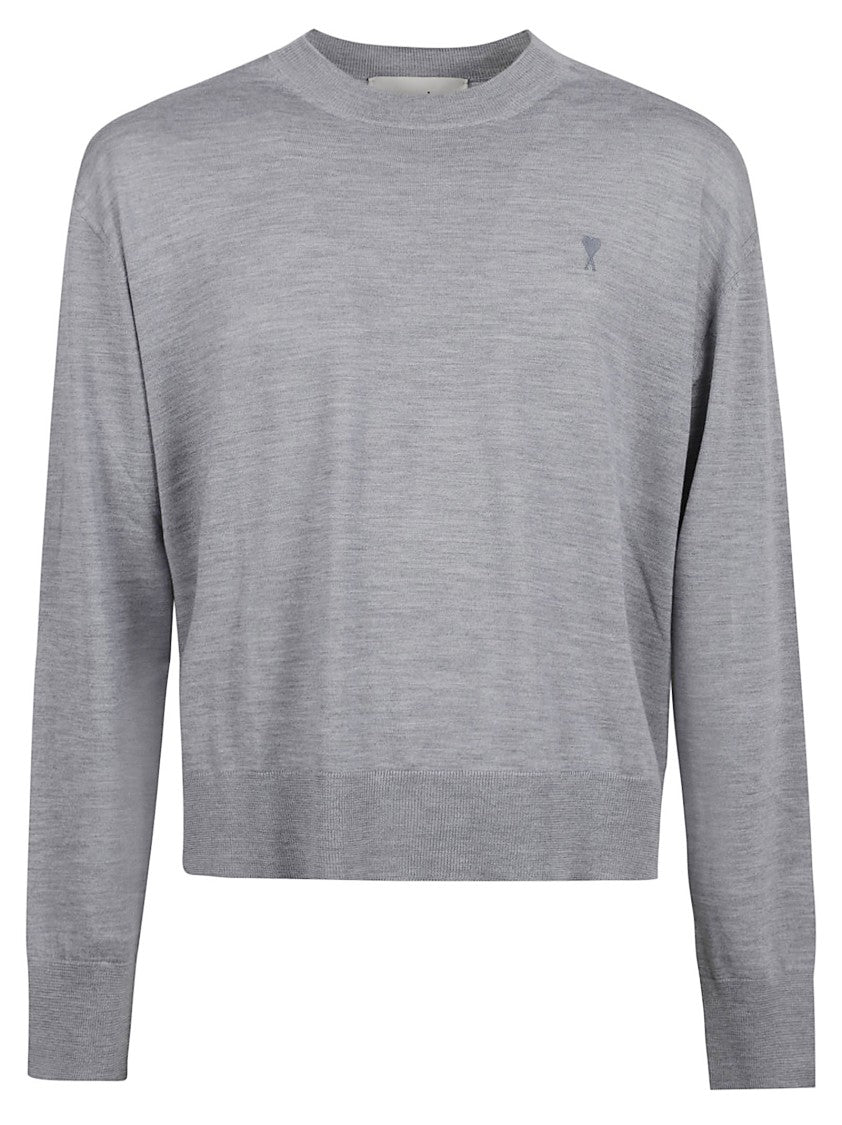 Grey Knit Sweater With Embroidered Logo
