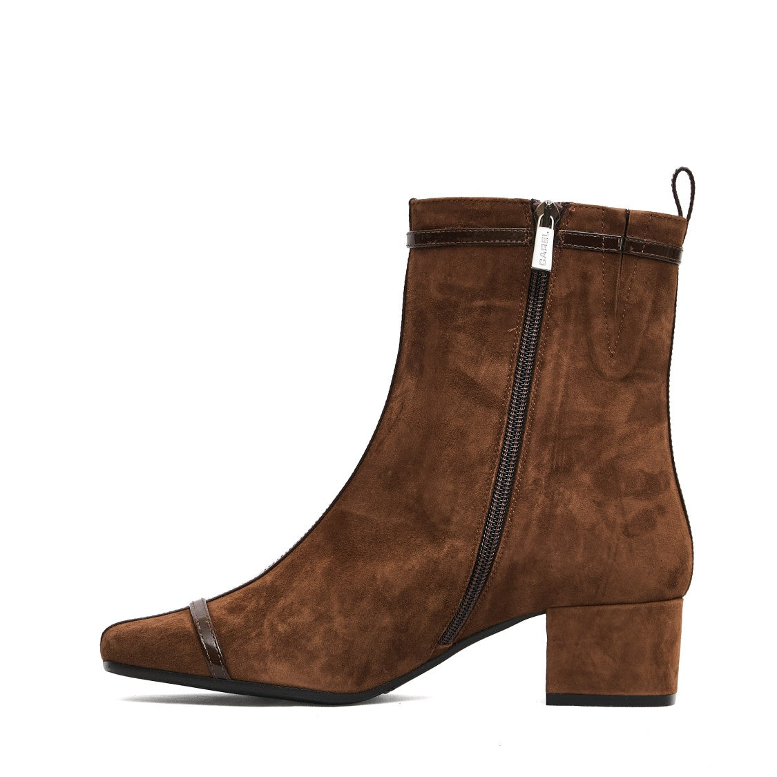 Brown Suede Ankle Boots With Decorative Buckled Straps