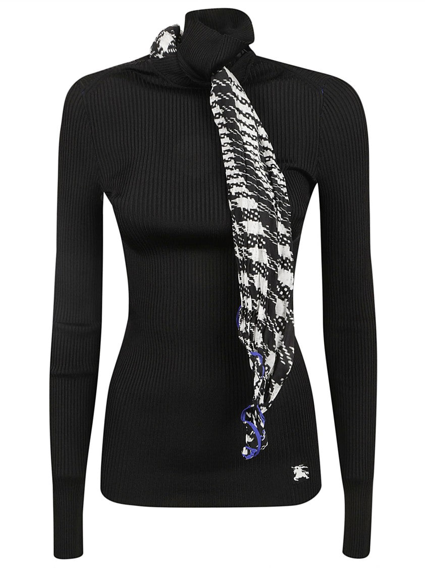 Ribbed Black Sweater With High Neck