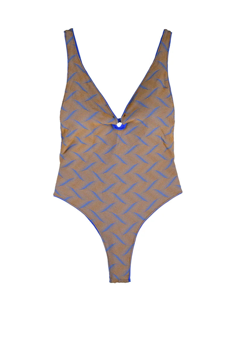 Deep V-Neck One-Piece Swimsuit