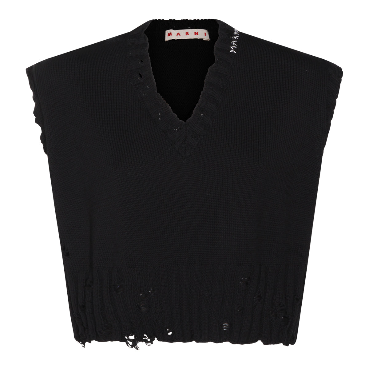 Sleeveless Cropped Black Cotton Knit Top