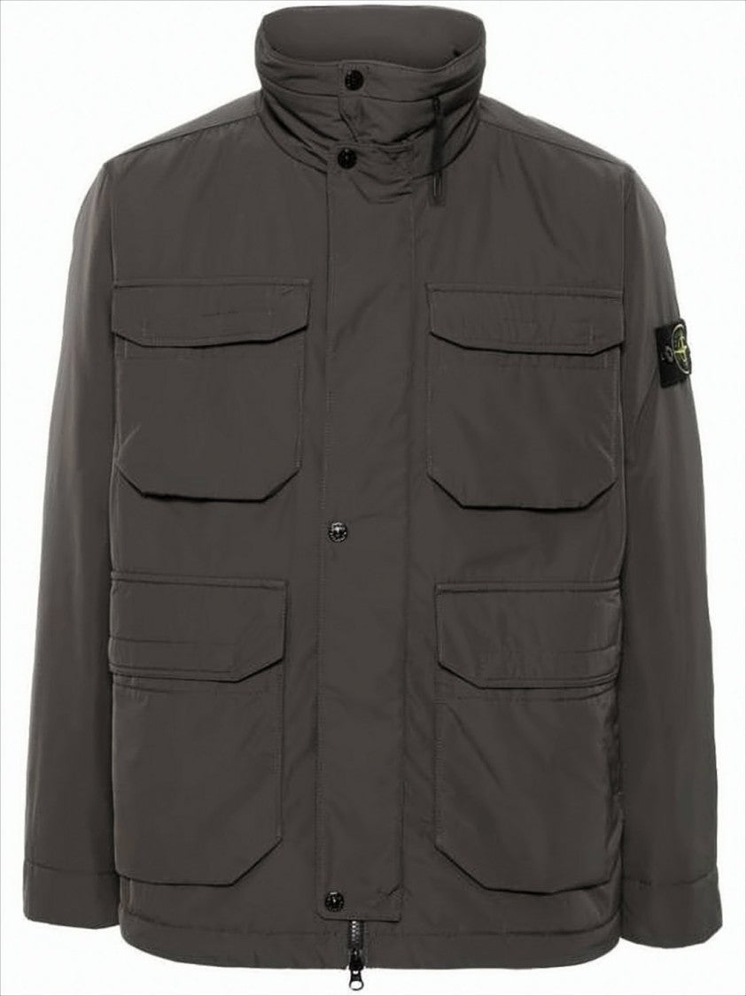 High Stand Collar Padded Jacket with Utility Pockets