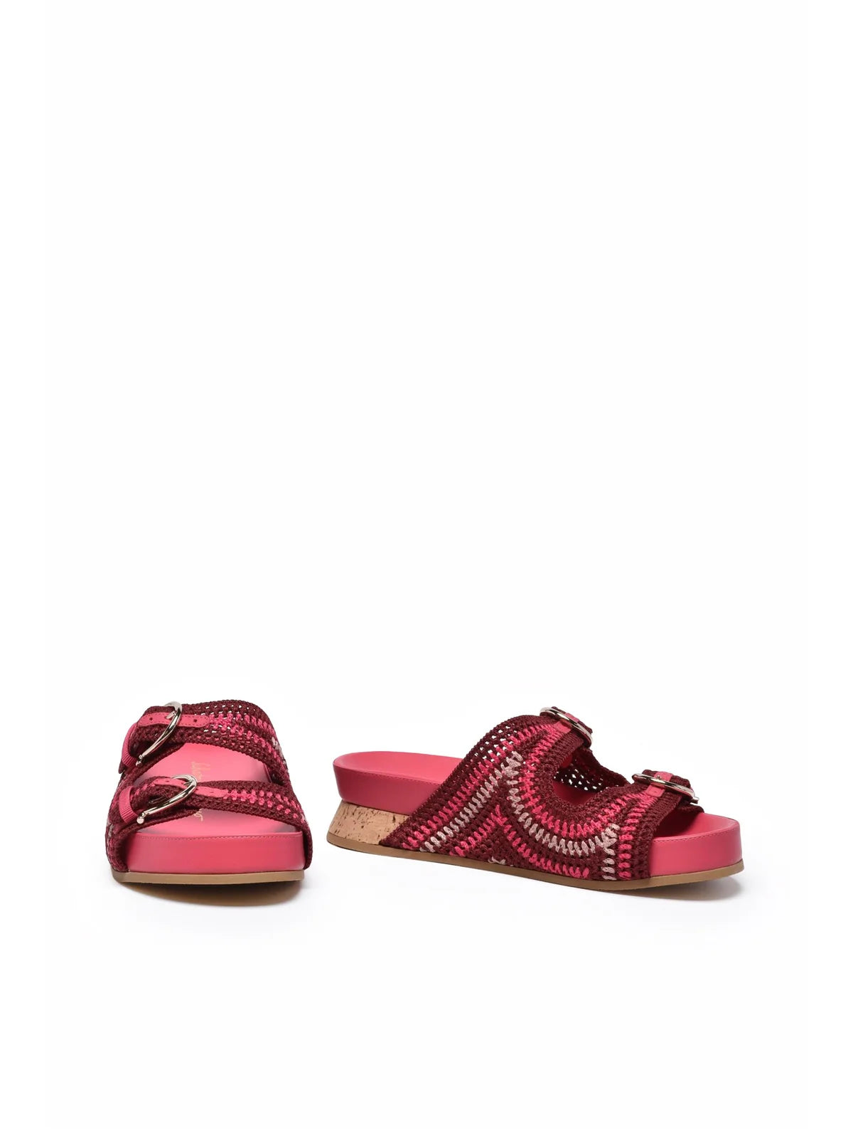 Shaula Raffia Wedge Mules - Fuchsia