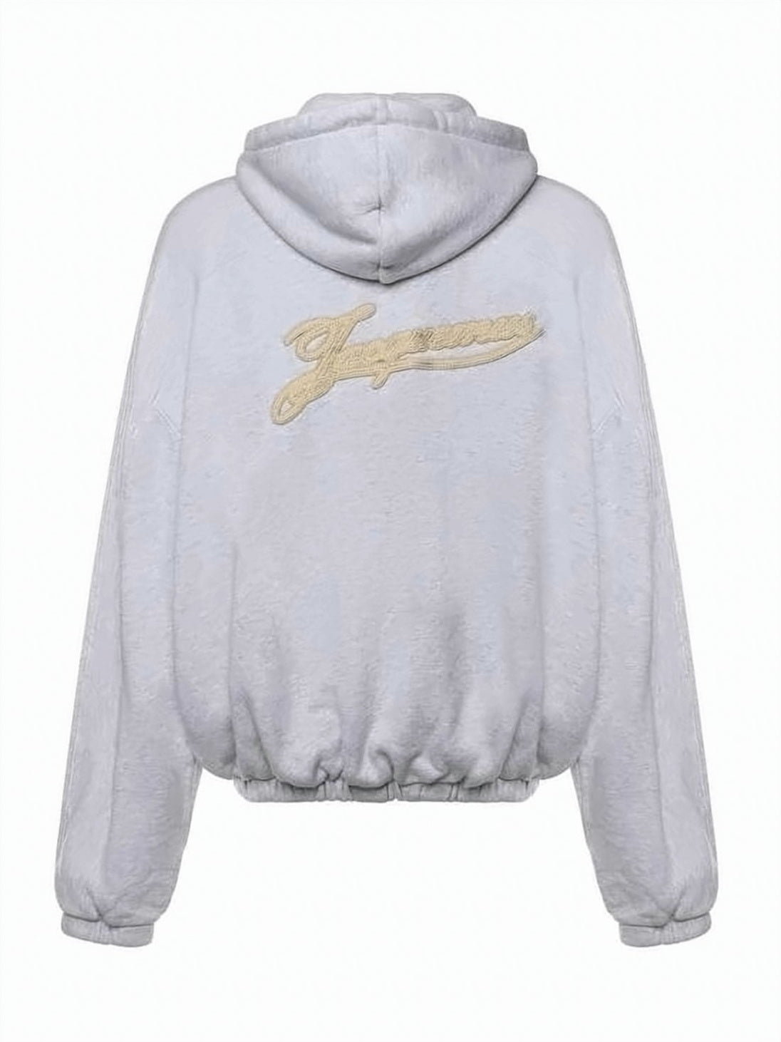 Light Grey Zip-Up Hoodie with Embroidered Detail