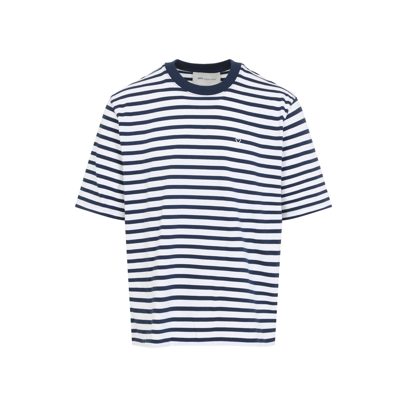 Classic White T-Shirt with Navy Stripe Detail