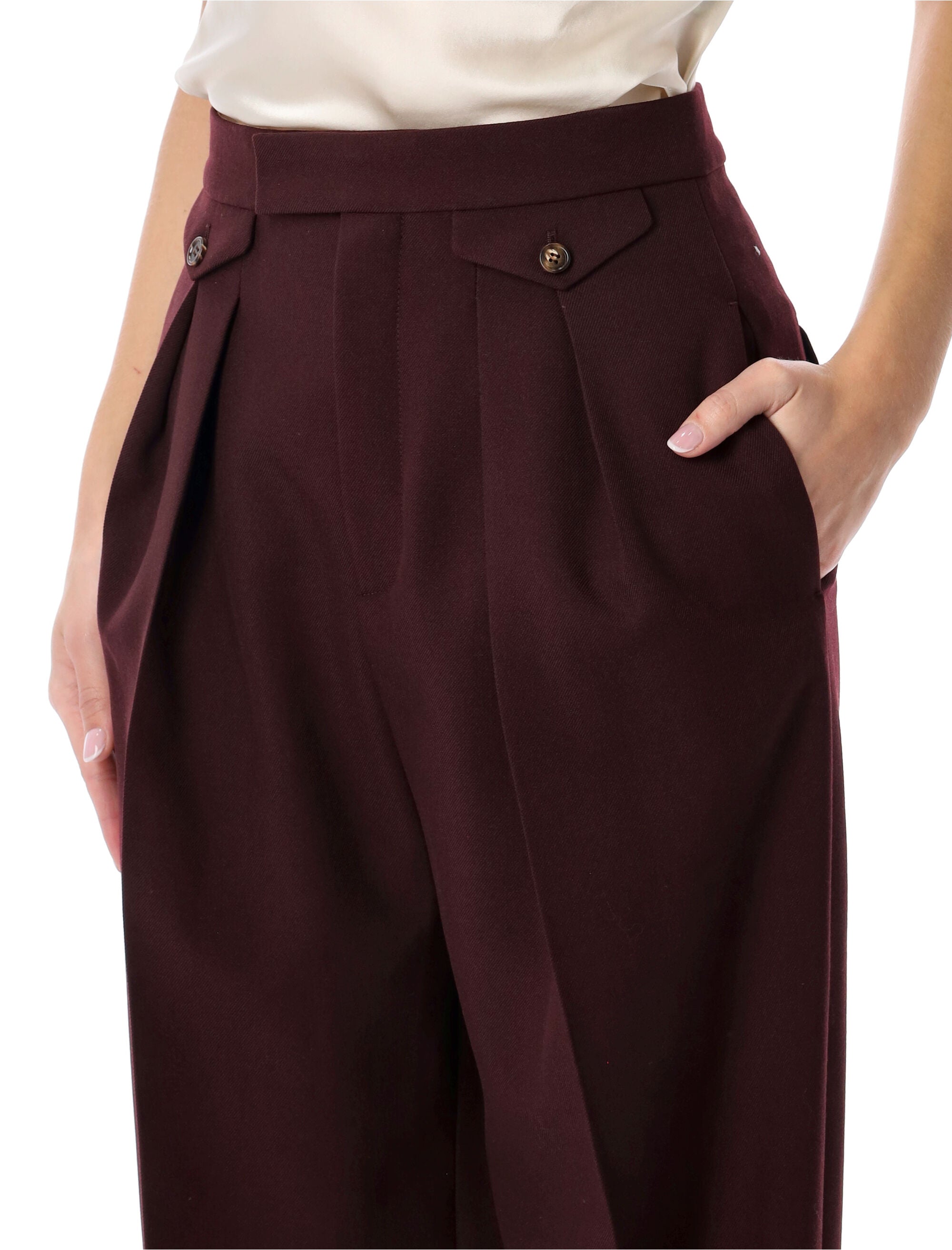 High-Waist Bordeaux Wool Gabardine Trousers