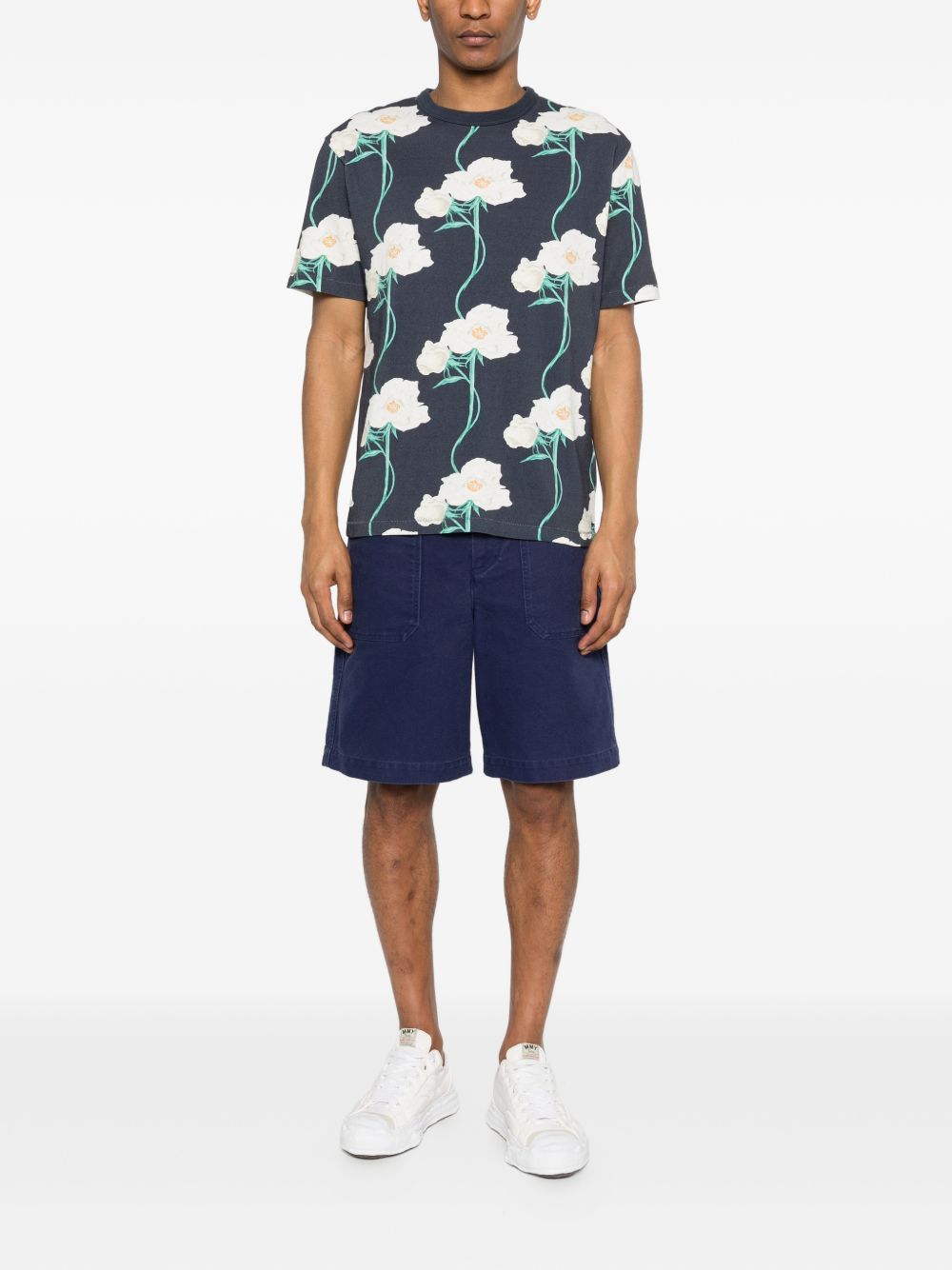 Dark Blue Silk-Nylon Short-Sleeve T-Shirt