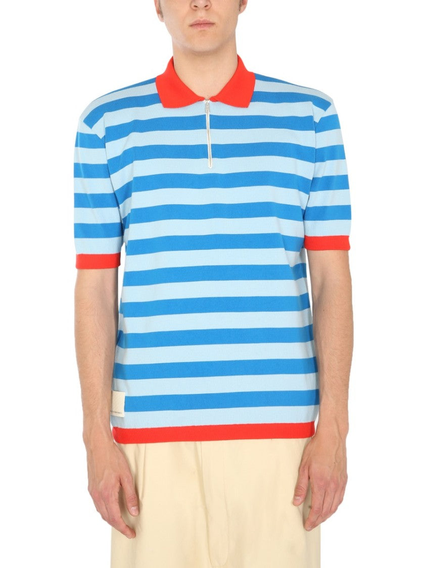 Horizontal Striped Knitted Polo