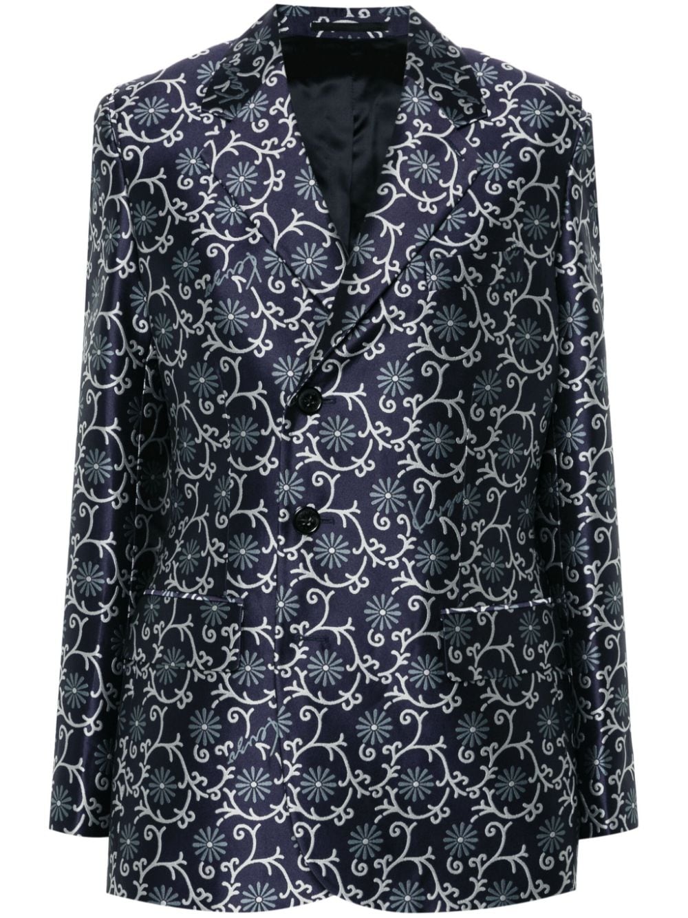 Midnight Blue Patterned Jacquard Jacket
