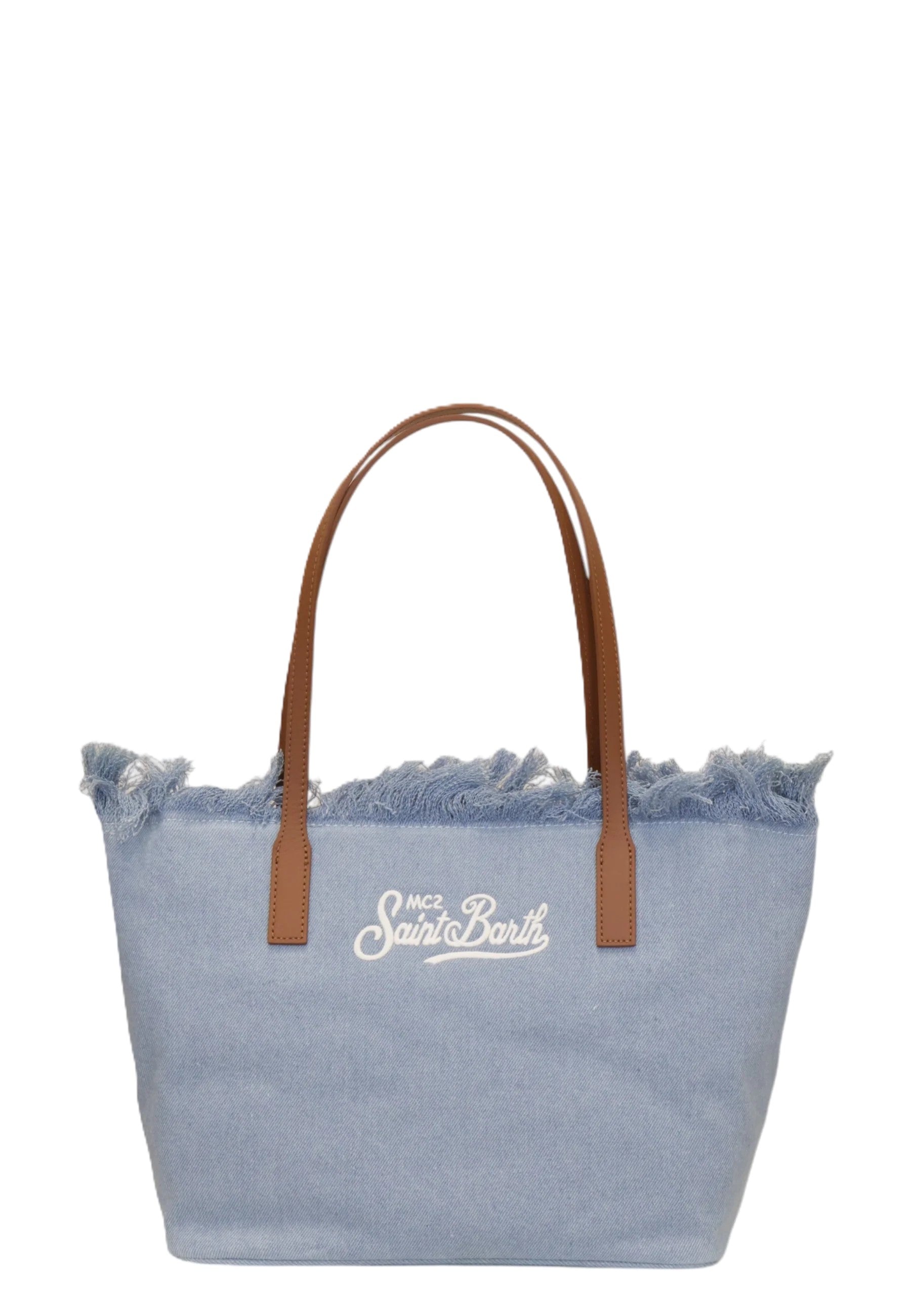 Spacious Light Blue Tote Bag with Fringed Trim