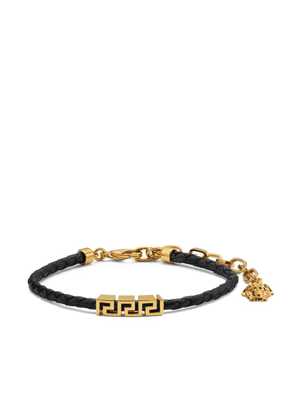 Braided Black Bracelet With Gold Geometric Accents