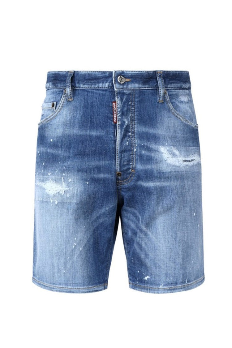 Distressed Light Blue Denim Shorts With Five-Pocket Design
