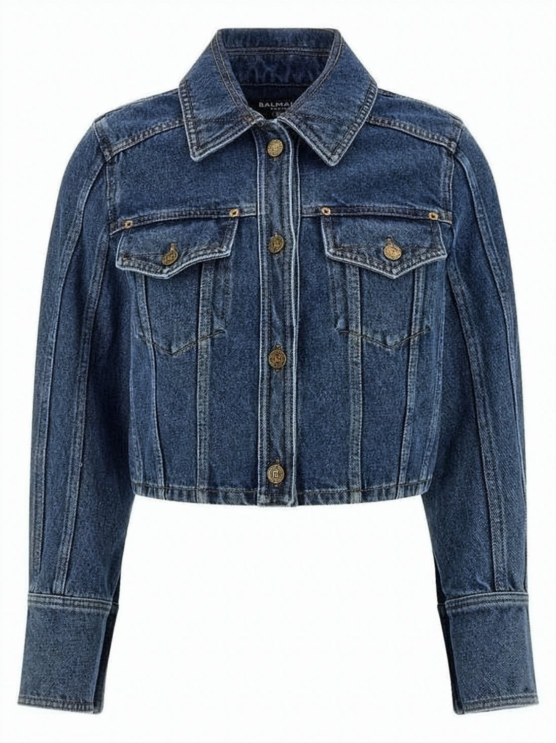 Cropped Denim Jacket With Classic Collar