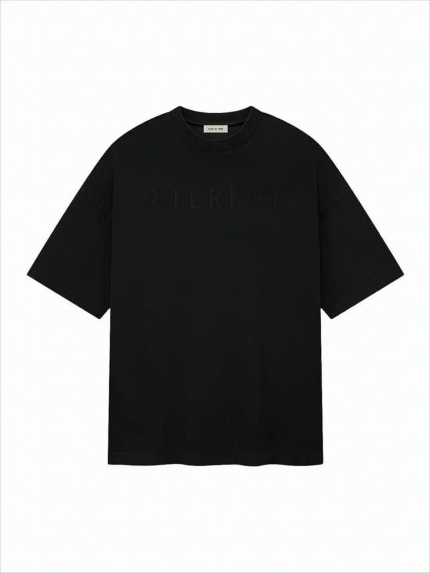 Boxy Black Short-Sleeve T-Shirt With Tonal Lettering