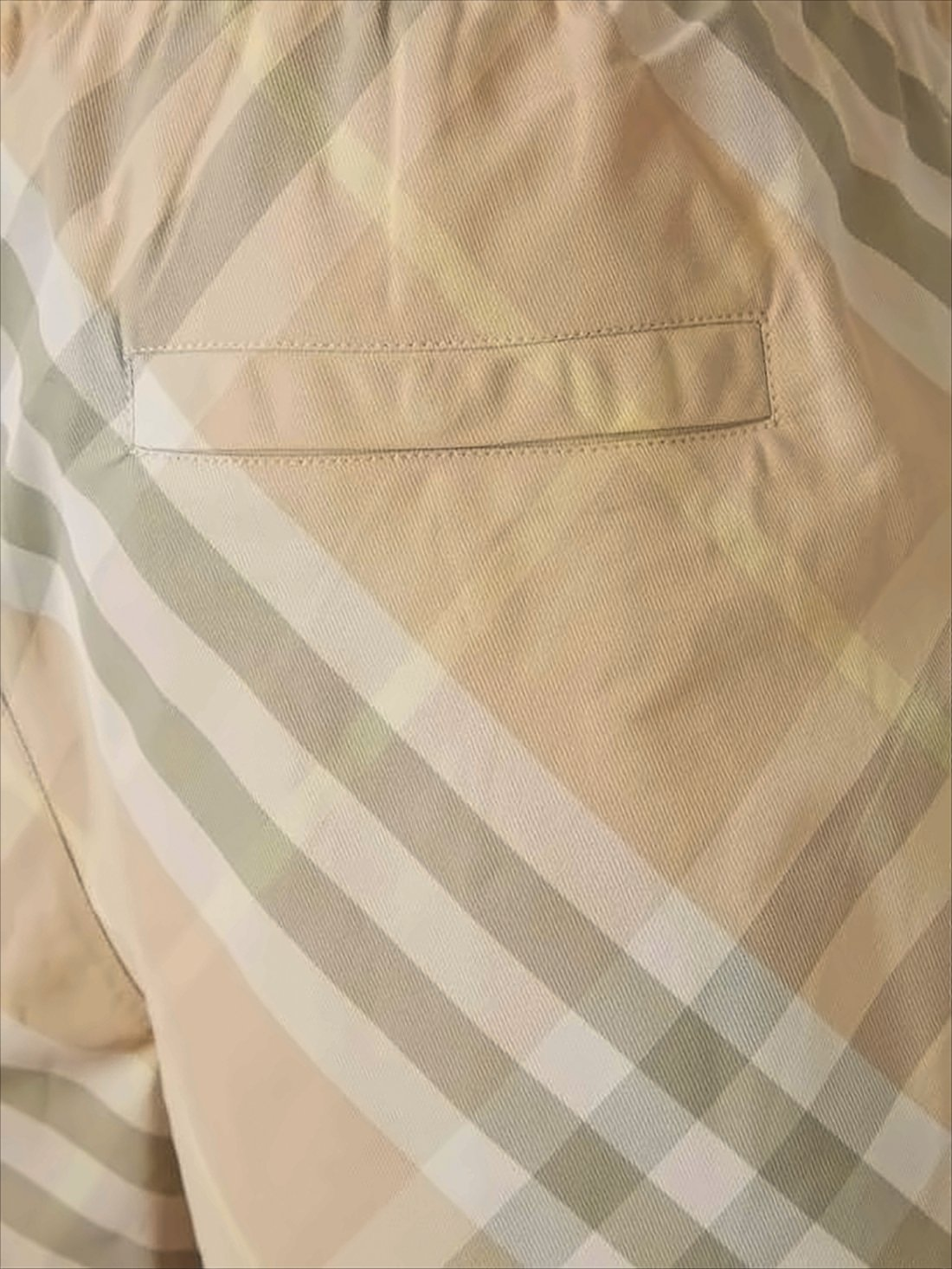 Beige Check Swim Shorts with Elastic Waistband