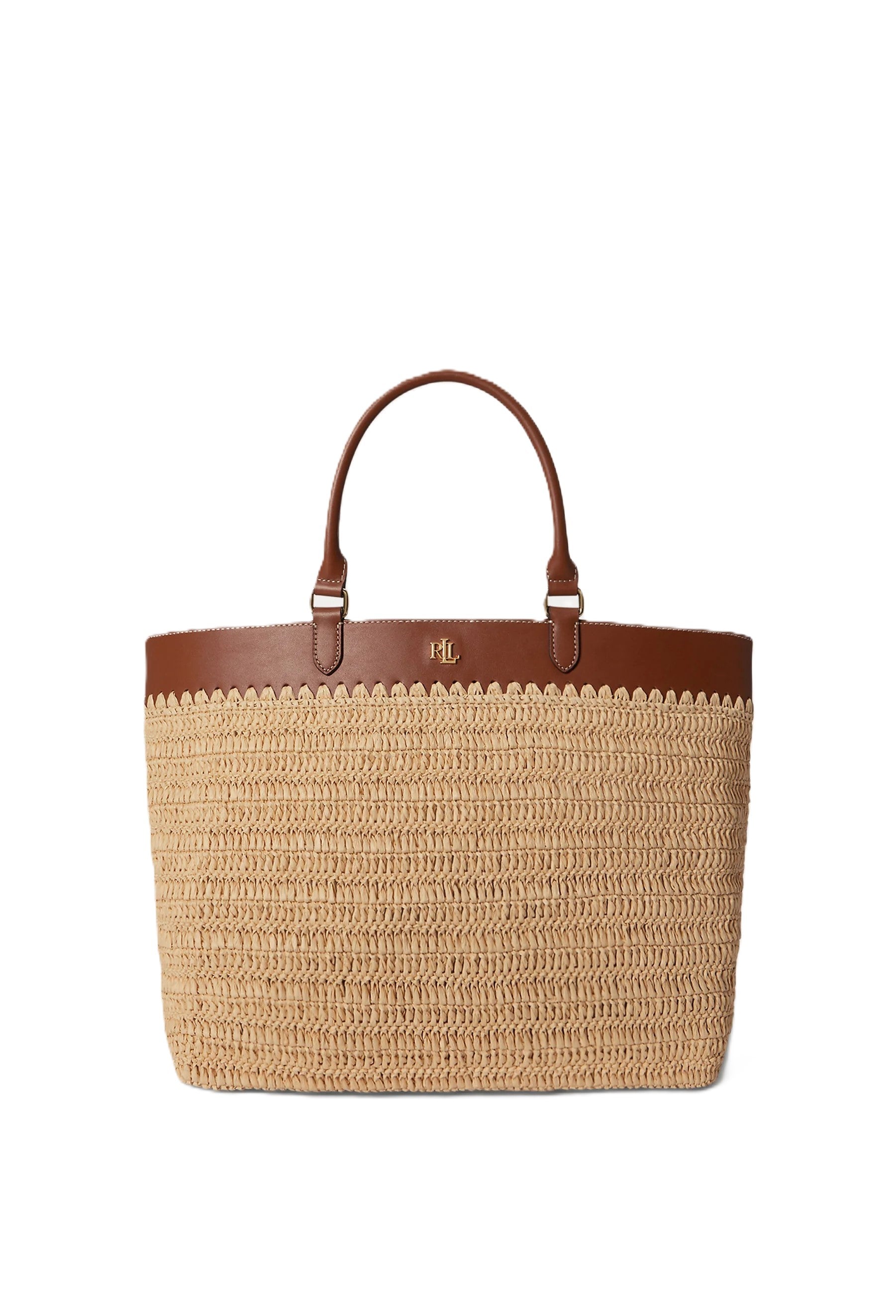 Woven Straw Tote Bag with Scalloped Edge