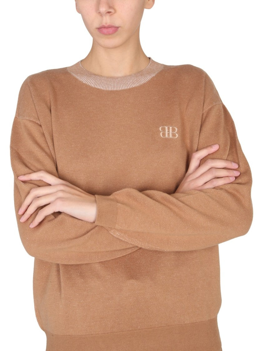 Cross-Neck Long-Sleeved Shirt With Embroidered Logo