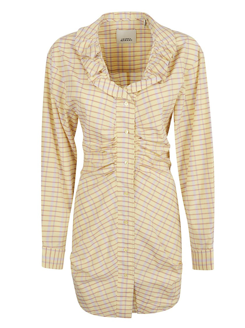 Ruffled Neckline Dress With Button-Down Front