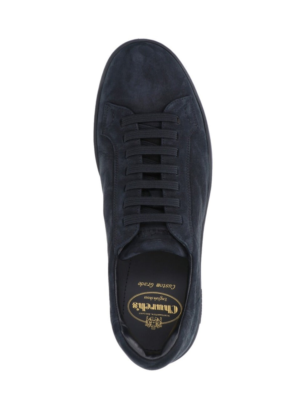 Navy Textured Leather Low-Top Sneakers With Rounded Toe Design