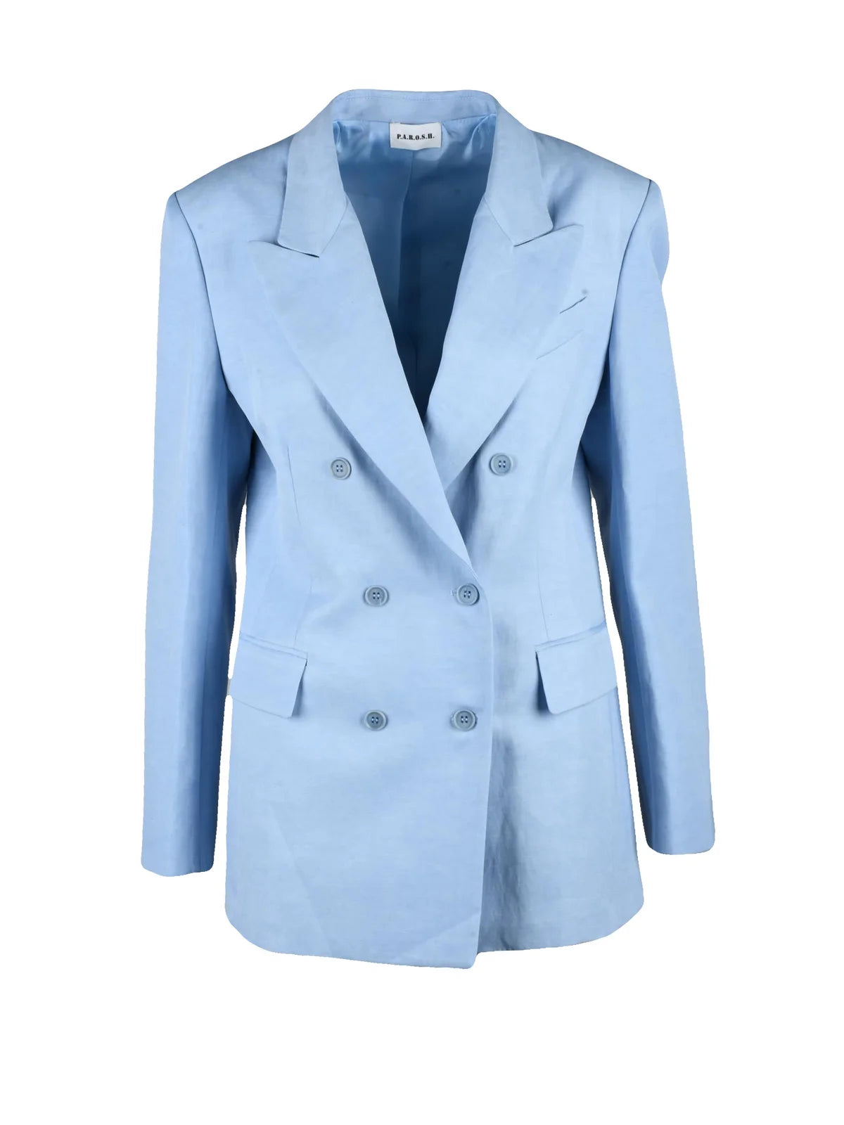 Light Blue Viscose Linen Women's Double-breasted Jacket