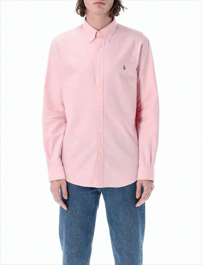 Soft Pink Long-Sleeve Button-Down Shirt With Relaxed Fit