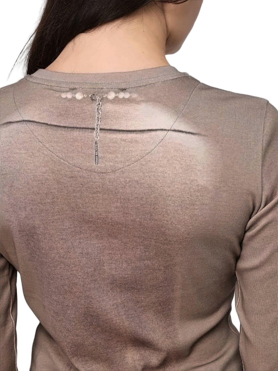 Fitted Long-Sleeved Top with Trompe-l'oeil Print