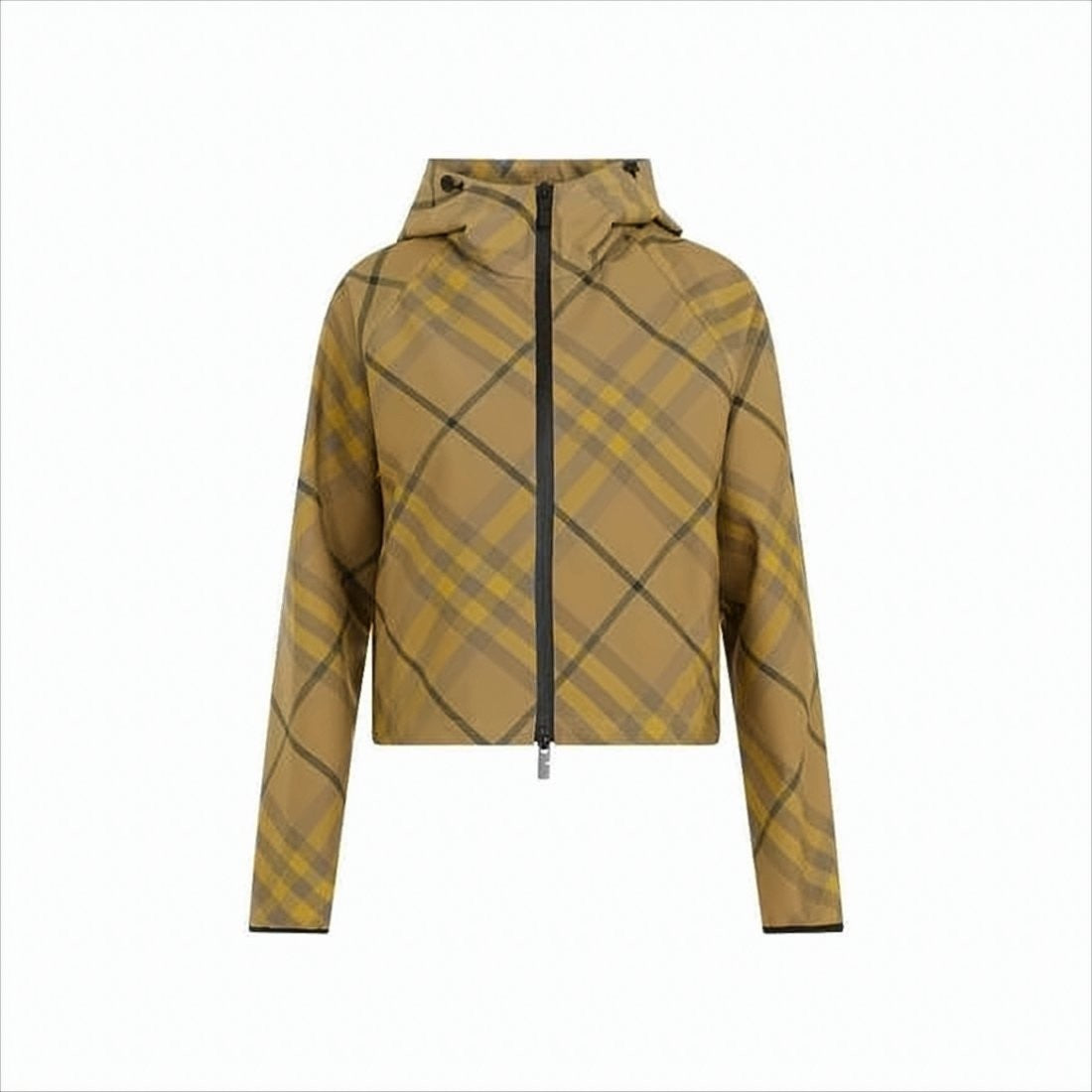 Cropped Plaid Jacket With Hood And Zipper Closure
