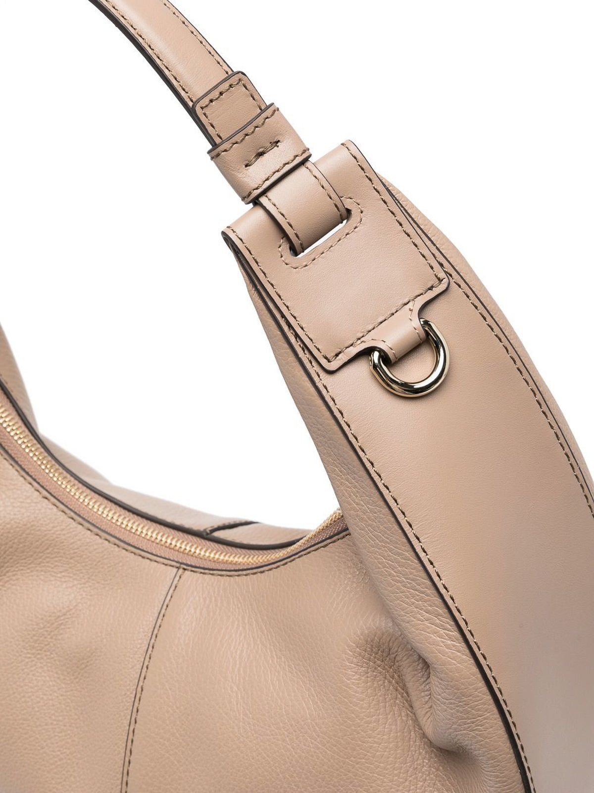 Crescent-Shaped Grey Leather Bag with Adjustable Strap
