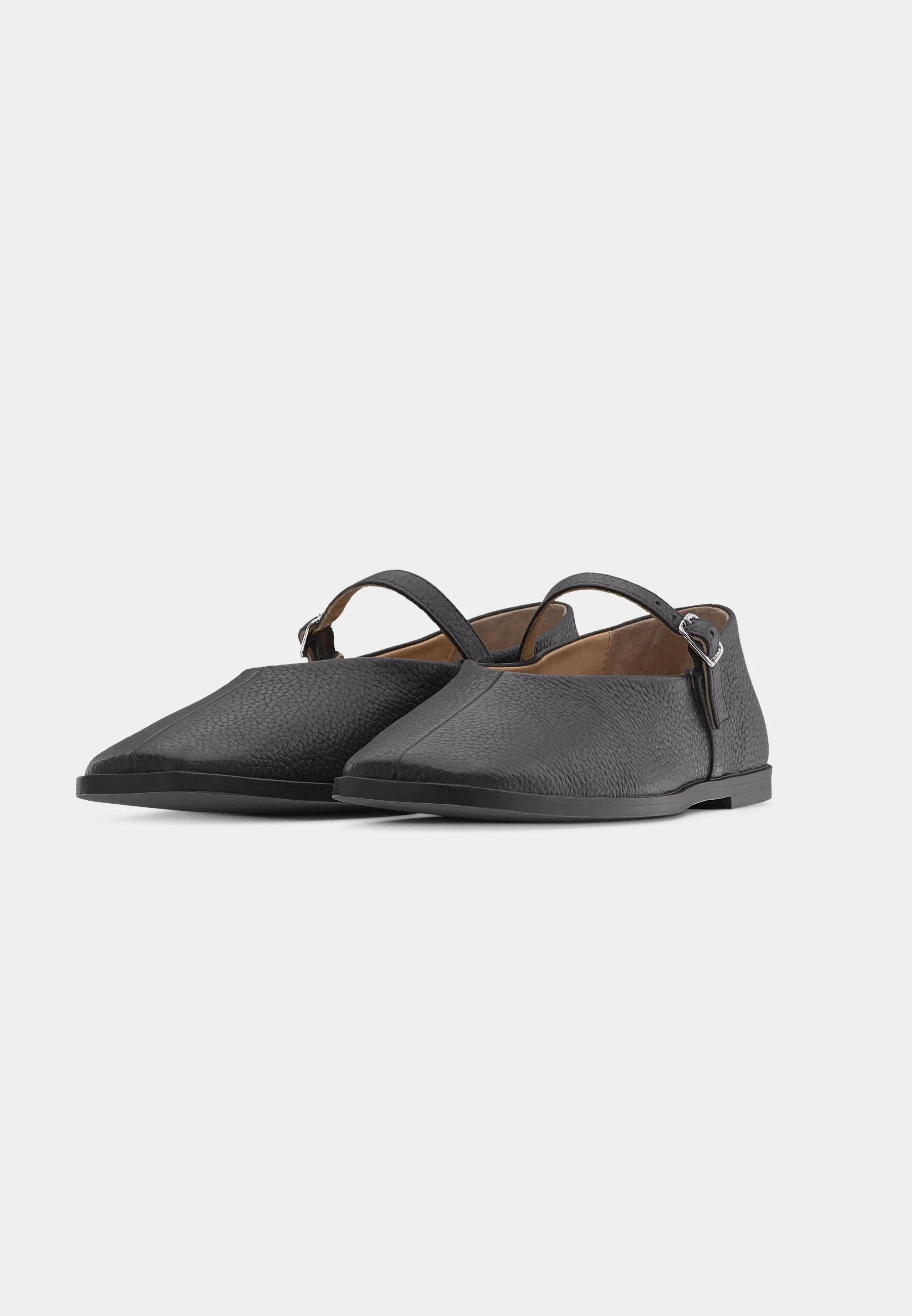 Black Bovine Leather Flat Shoes