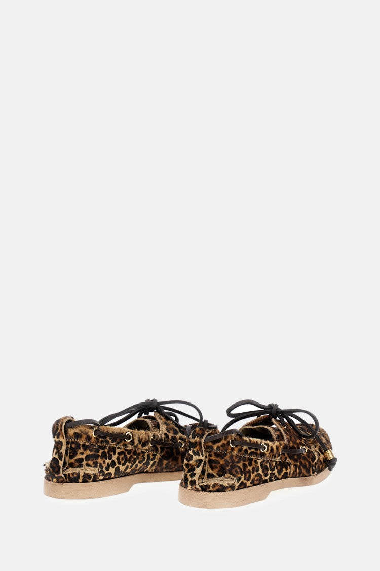 Leopard-Print Pony Skin Boat Moccasin With Rubber Sole