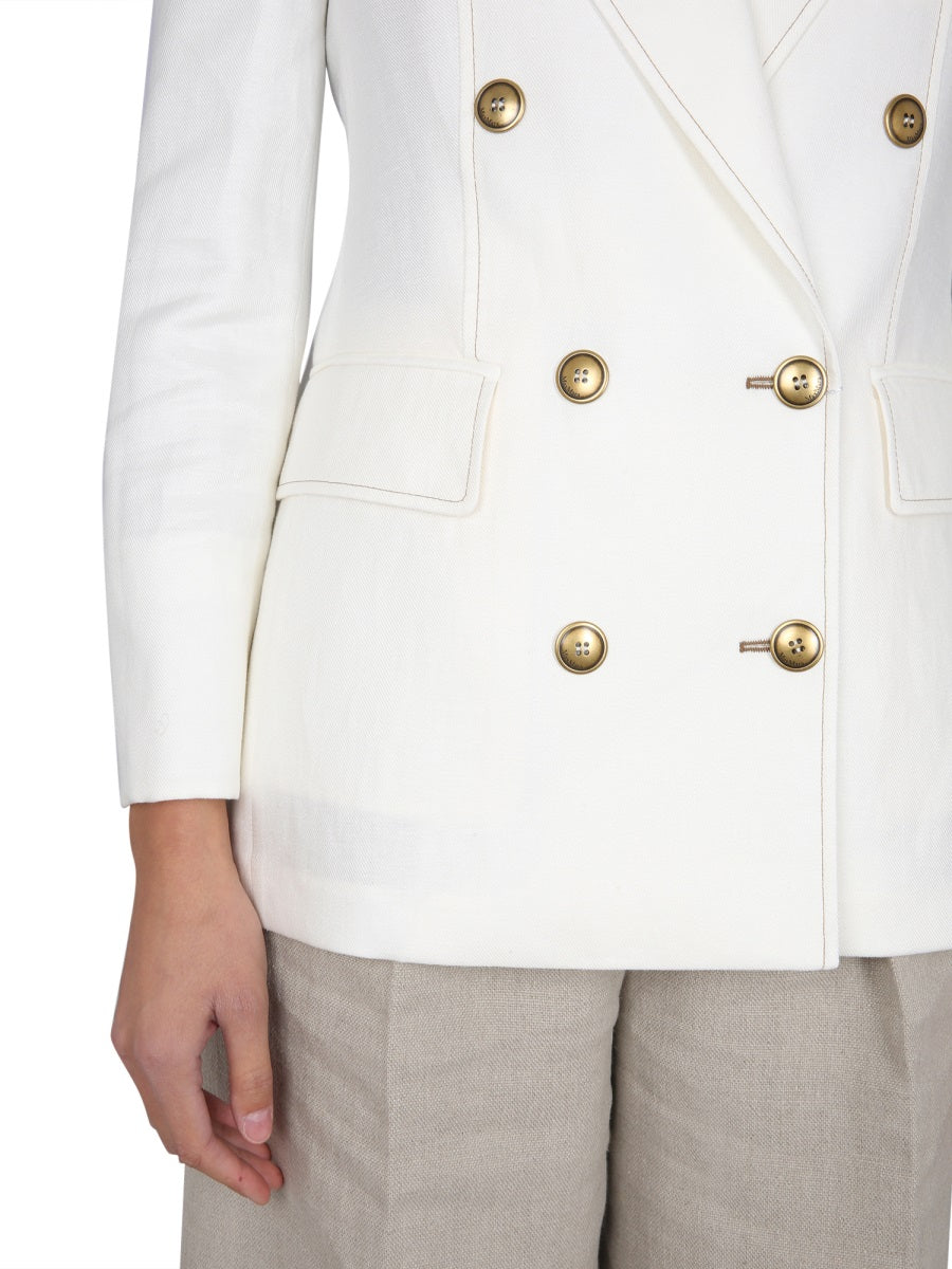 Double-Breasted Flax Linen Jacket with Timeless Tailored Silhouette