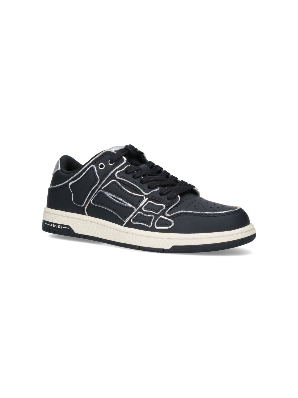Low-Top Black Leather Sneakers With Silver Detailing