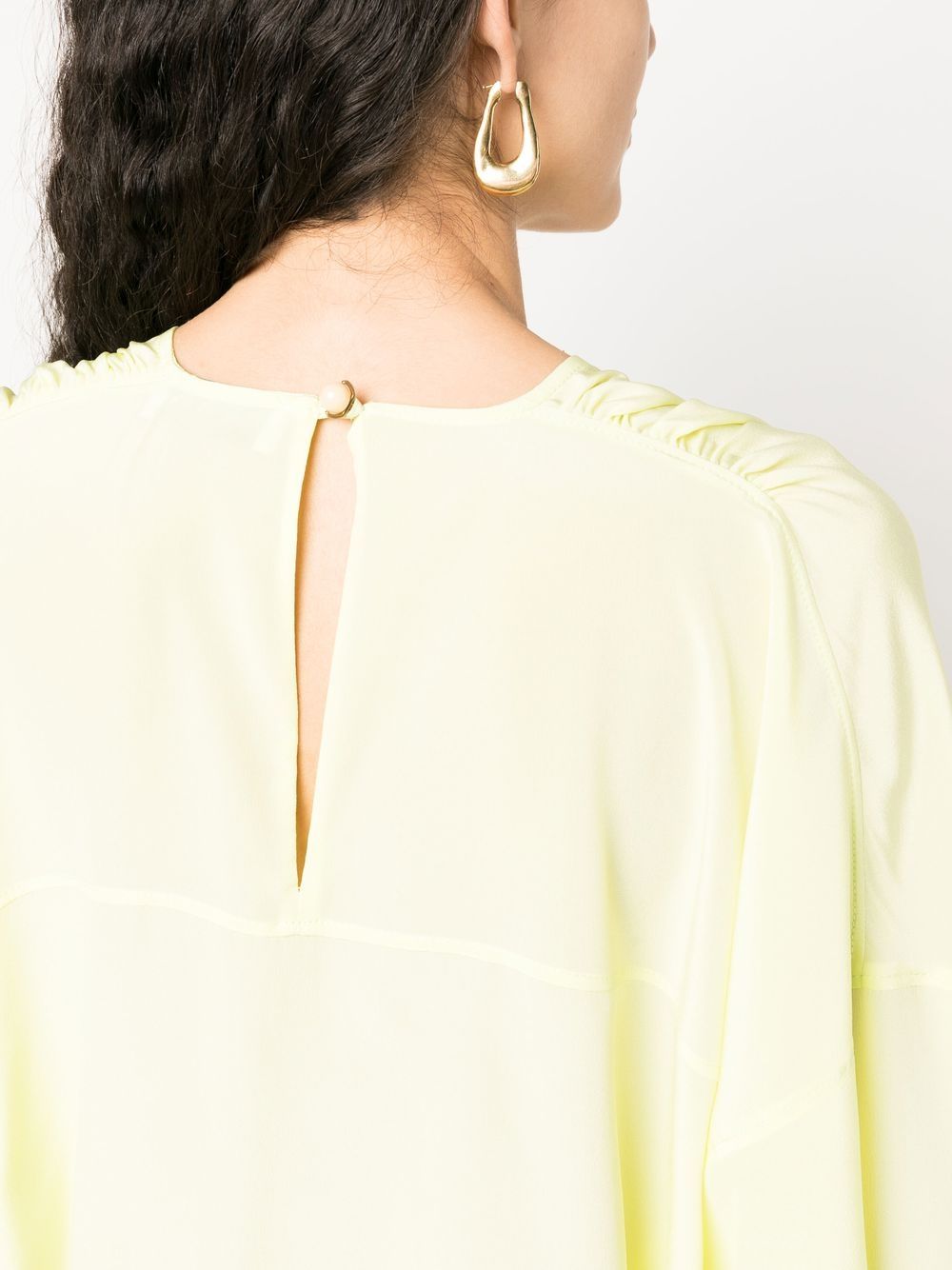 Red Round Neck Silk Elbow-Sleeve Top