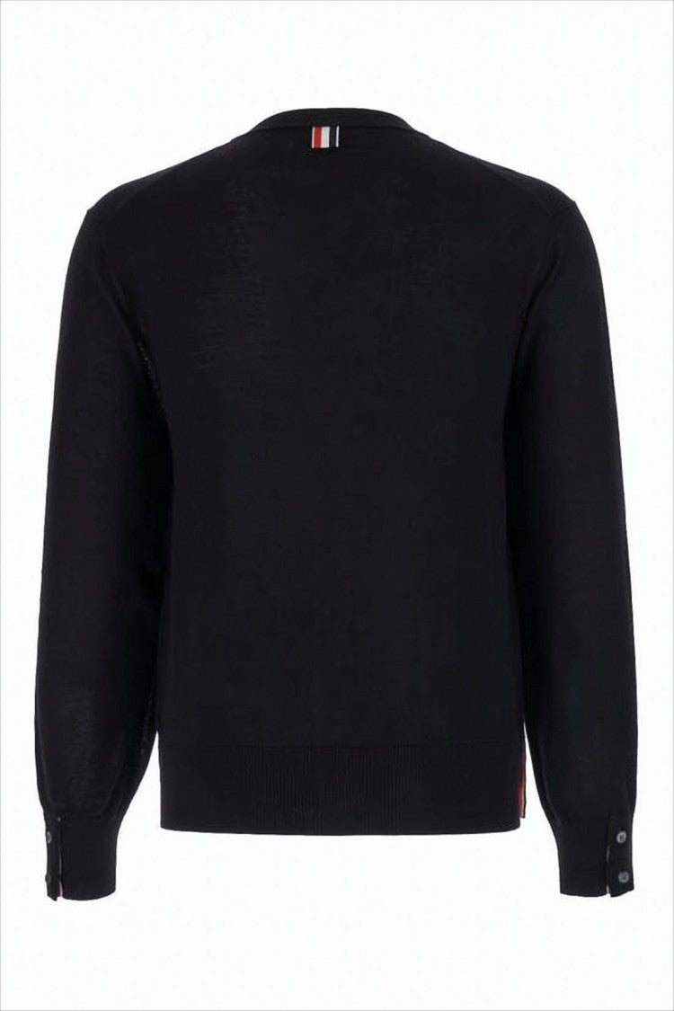 Classic V-Neck Cardigan with Striped Cuffs