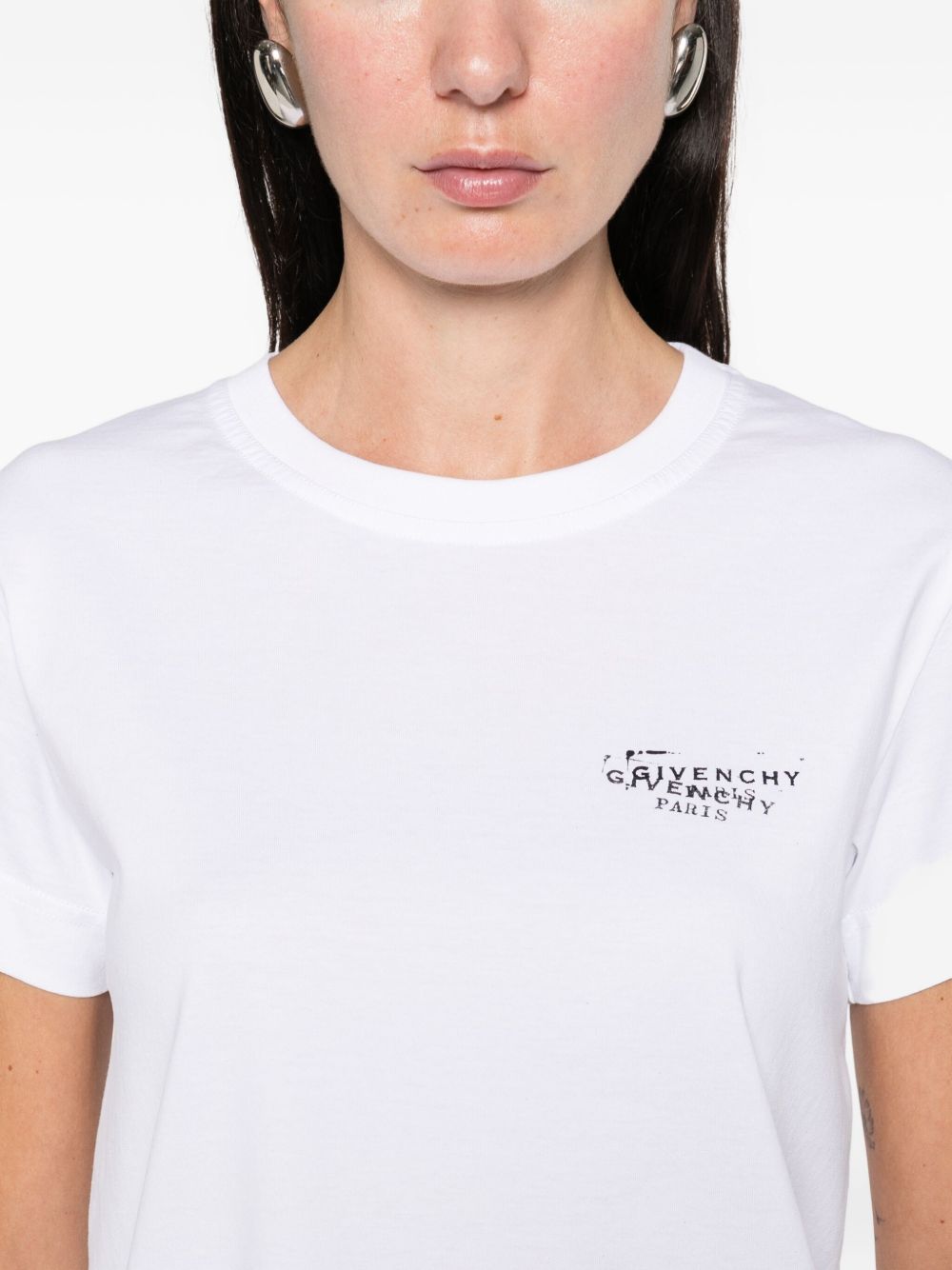 Short-Sleeved Silk-Nylon Top With Modern Graphics