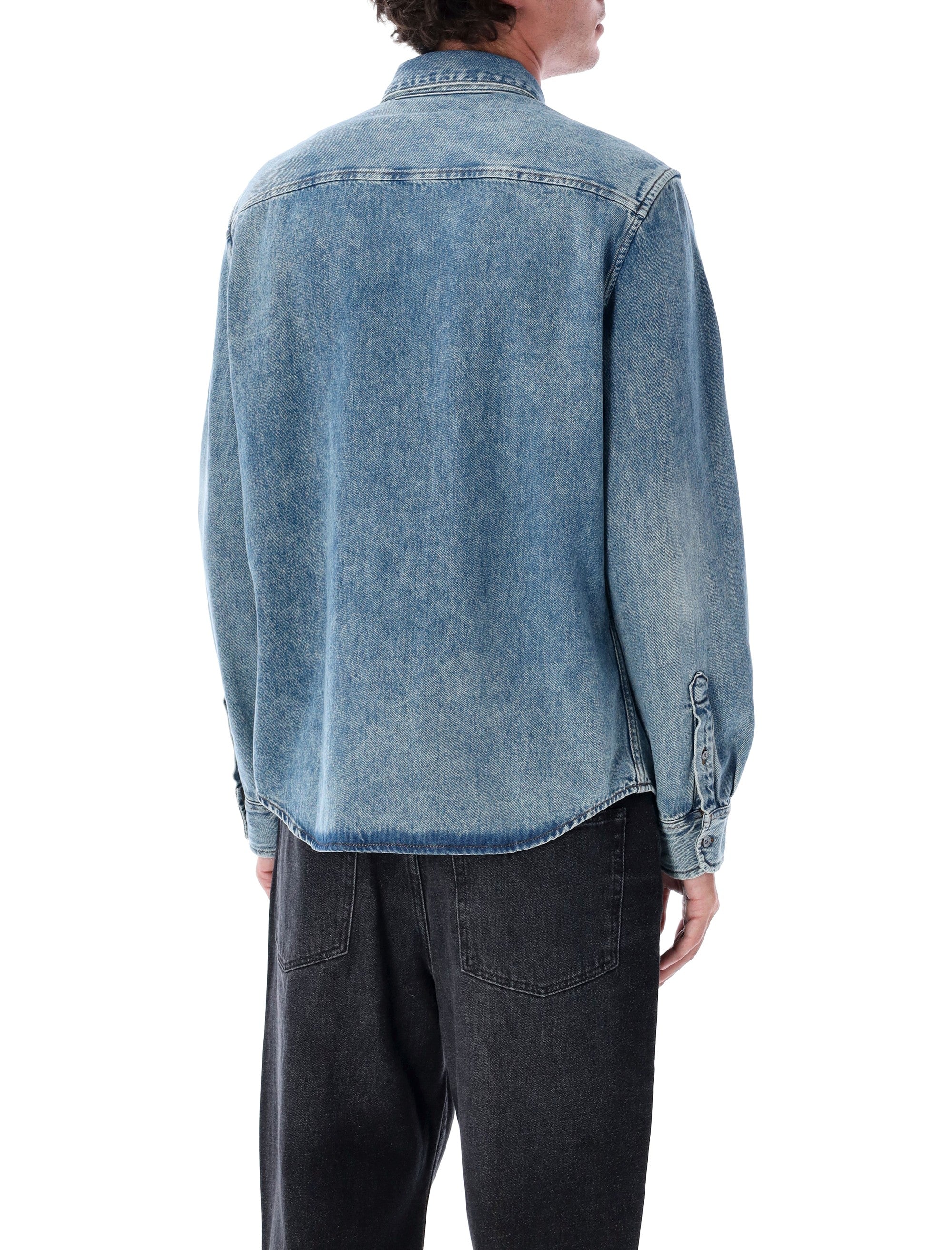 Classic Fit Stonewashed Denim Shirt with Embroidered Heart Detail